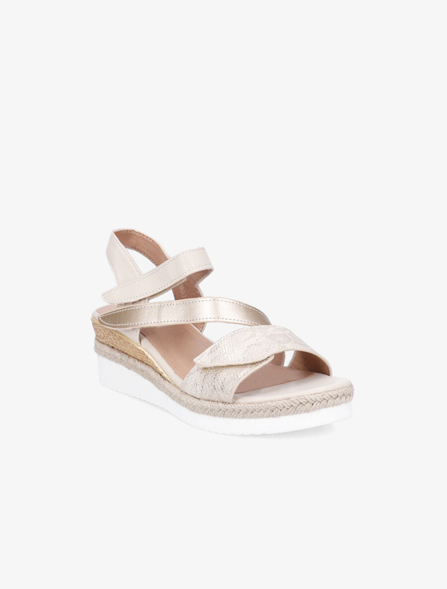Sandales compensées à scratch - Beige - 2