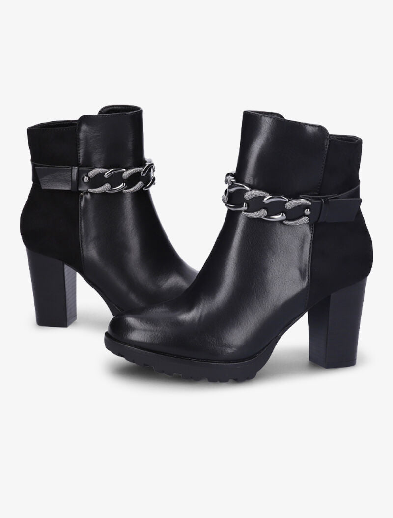 Bottines fourrées bi-matière à sangle à détail chaîne - Noir - 4