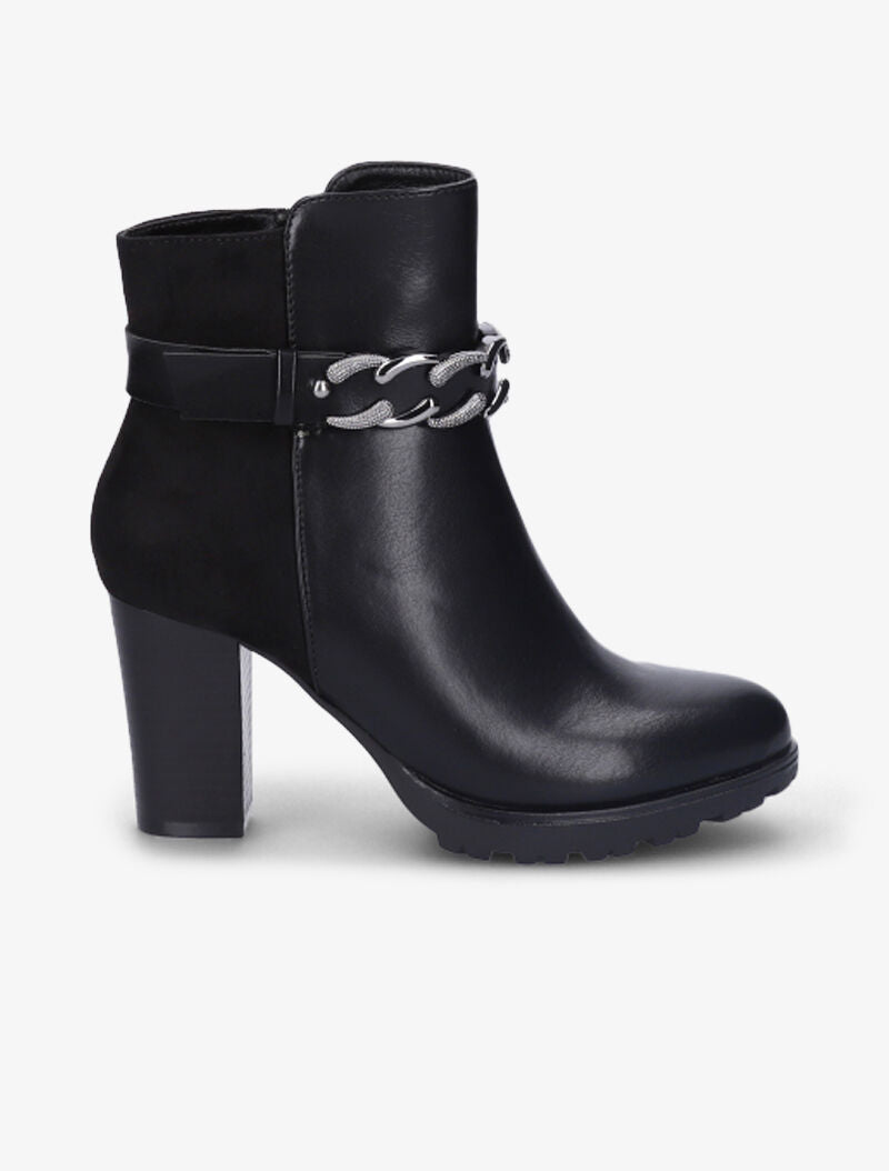 Bottines fourrées bi-matière à sangle à détail chaîne - Noir - 1