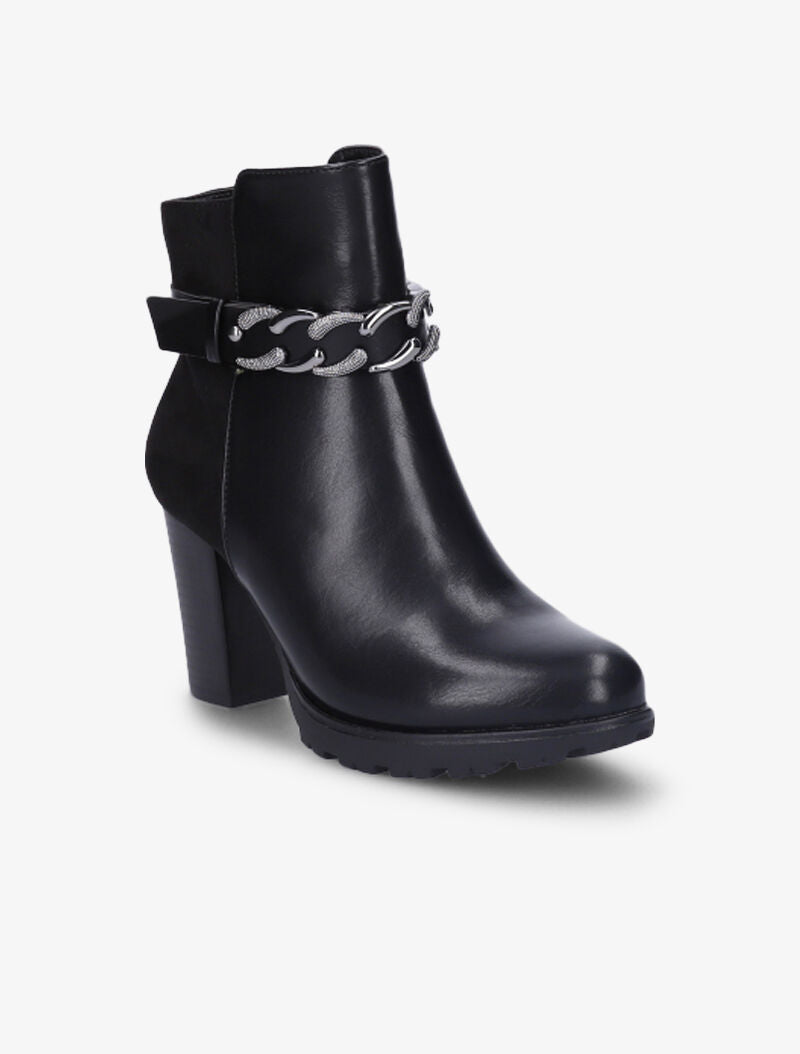 Bottines fourrées bi-matière à sangle à détail chaîne - Noir - 2