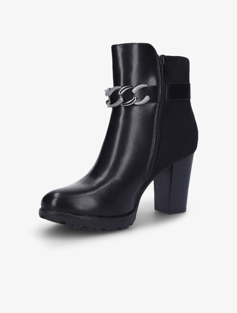 Bottines fourrées bi-matière à sangle à détail chaîne - Noir - 3
