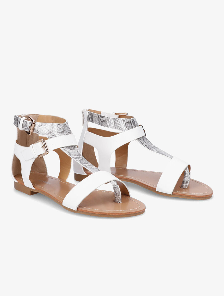 Nu-pieds en simili à bride effet python - Blanc - 5