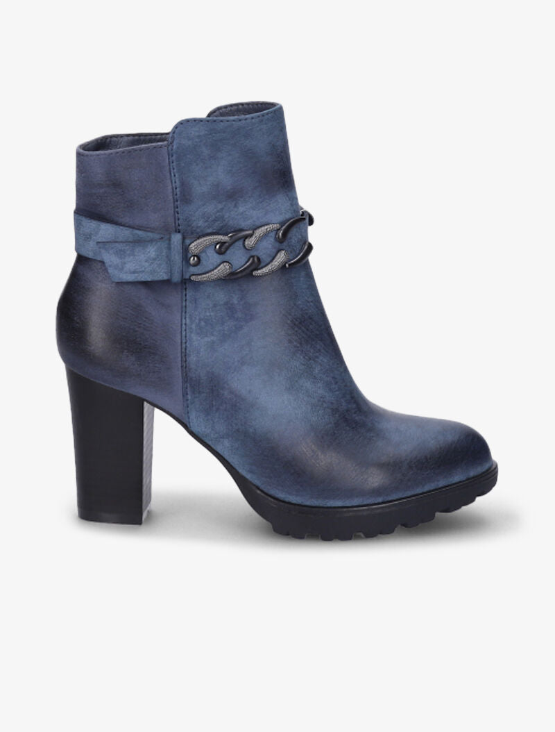 Bottines fourrées bi-matière à sangle à détail chaîne - Bleu - 1
