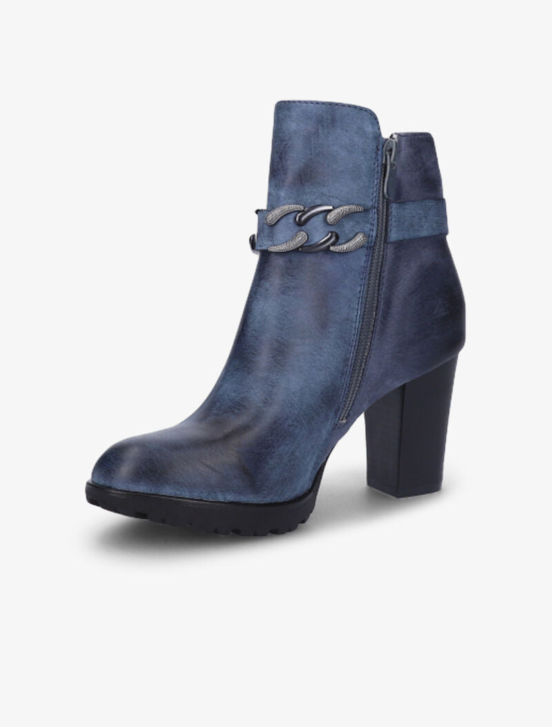 Bottines fourrées bi-matière à sangle à détail chaîne - Bleu - 3