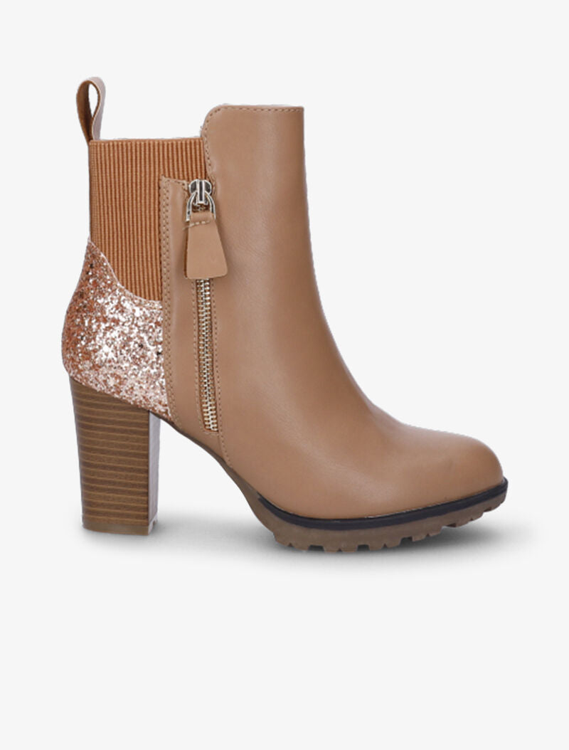 Bottines à talons et contreforts pailletés - Beige foncé - 2