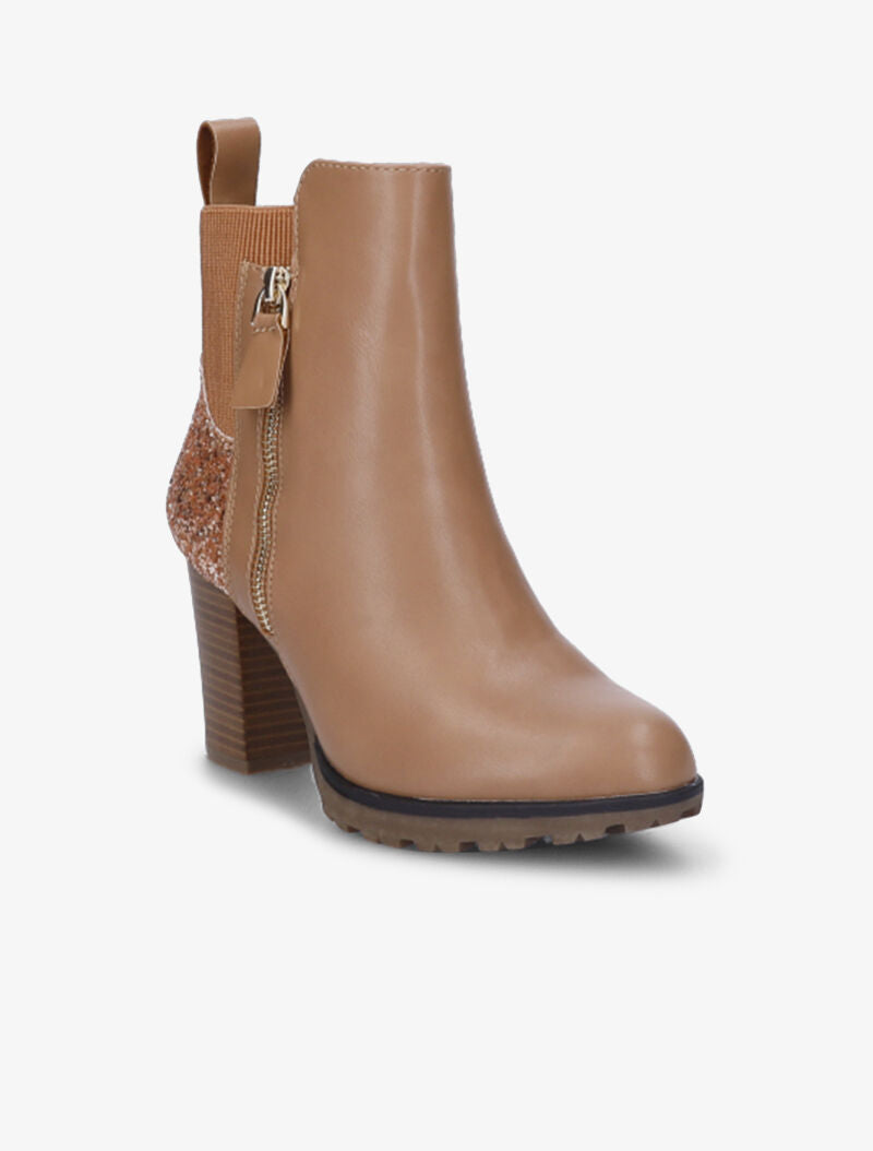 Bottines à talons et contreforts pailletés - Beige foncé - 3