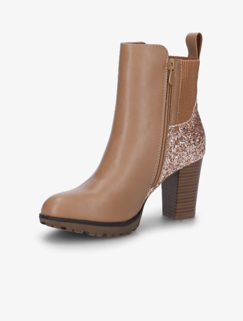 Bottines à talons et contreforts pailletés - Beige foncé - 4