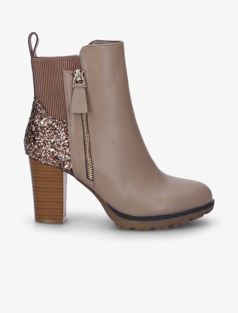 Bottines à talons et contreforts pailletés - Taupe - 2