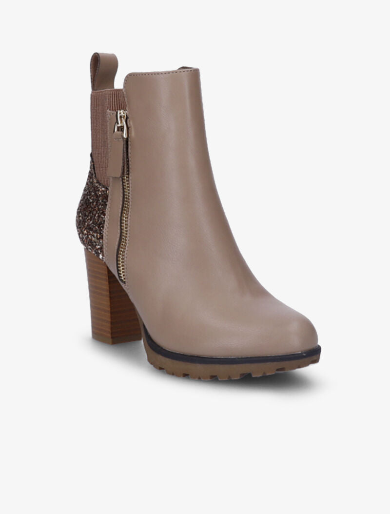Bottines à talons et contreforts pailletés - Taupe - 3