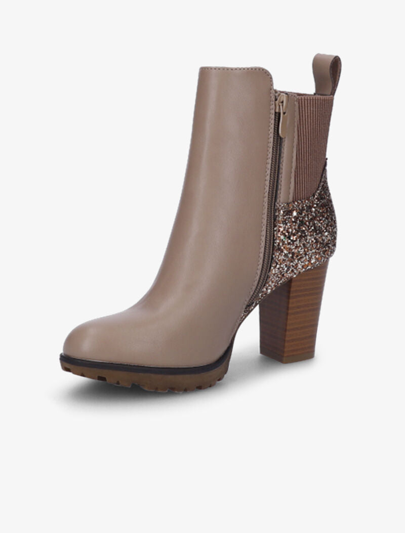 Bottines à talons et contreforts pailletés - Taupe - 4