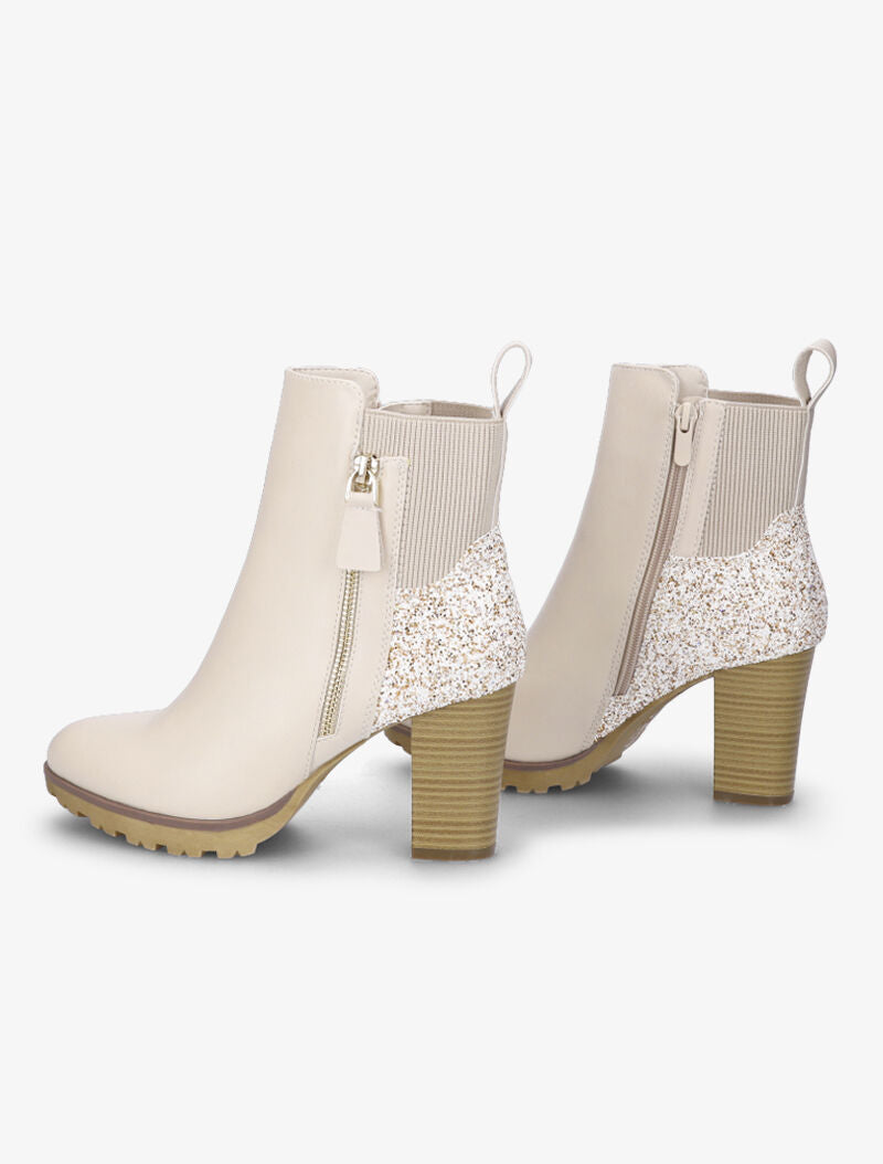 Bottines à talons et contreforts pailletés - Beige - 5