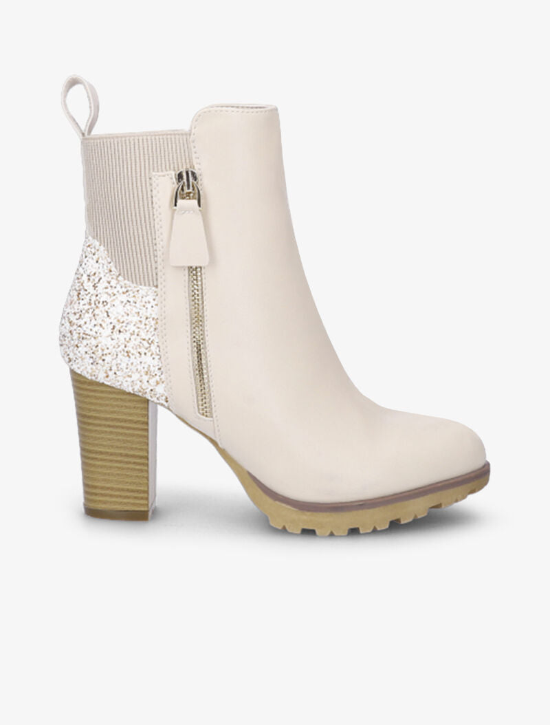 Bottines à talons et contreforts pailletés - Beige - 2