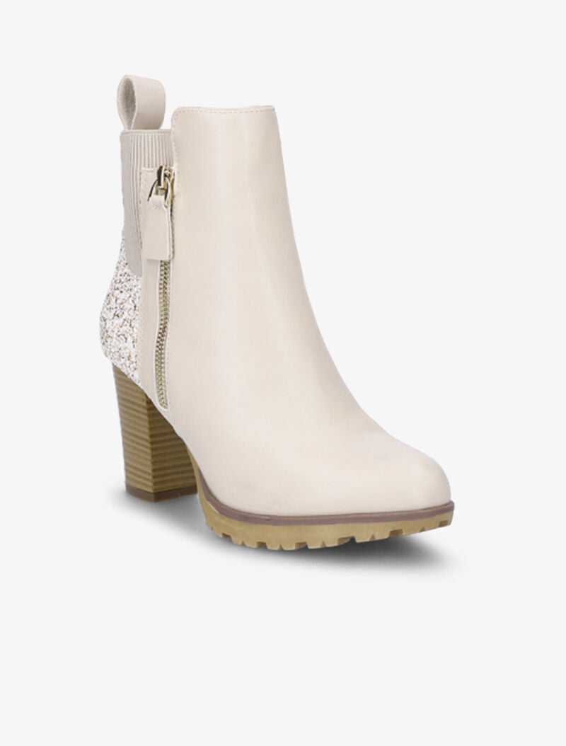 Bottines à talons et contreforts pailletés - Beige - 3
