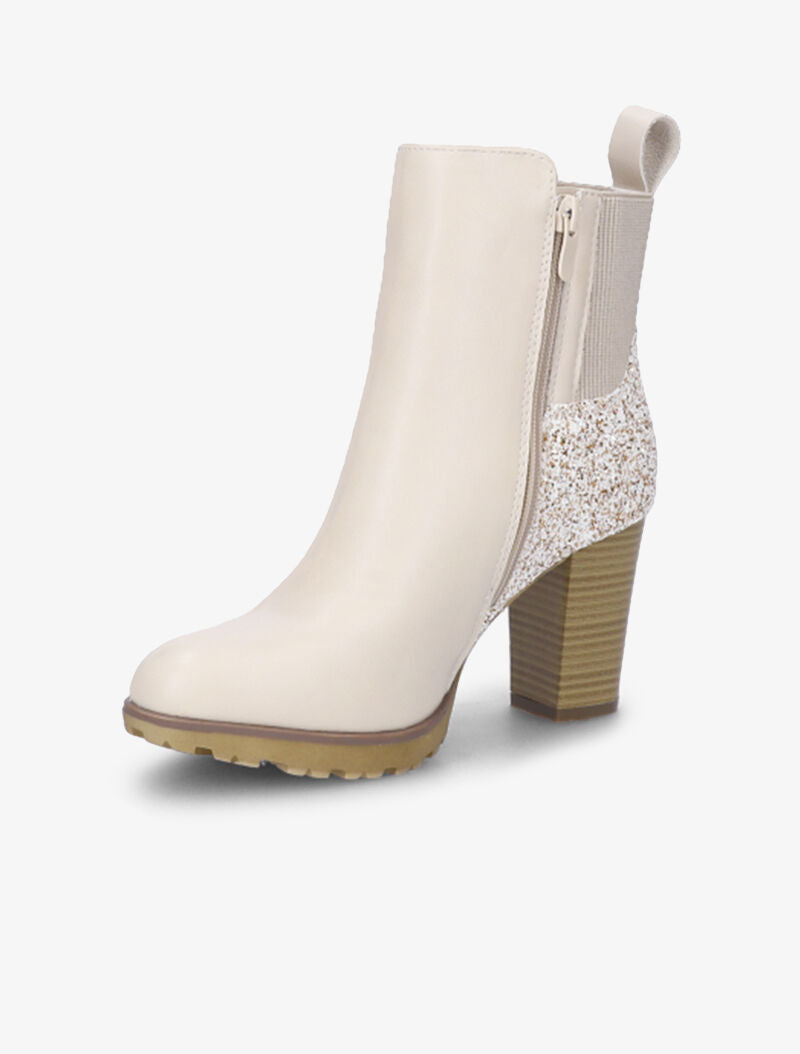 Bottines à talons et contreforts pailletés - Beige - 4