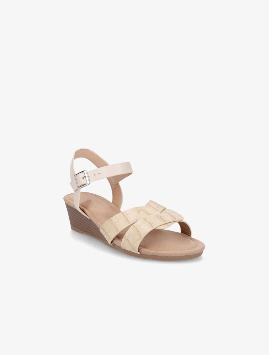 Sandales compensées effet croco - Beige - 2
