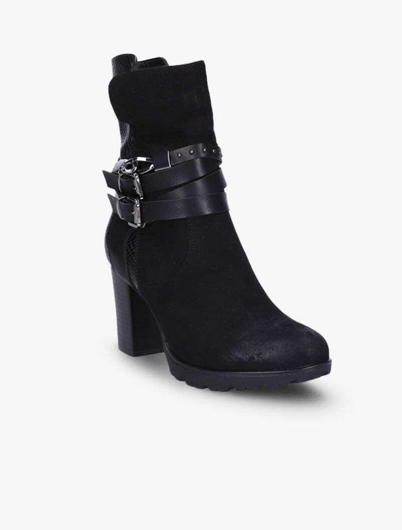 Bottines montantes bi-matière à sangles - Noir - 2