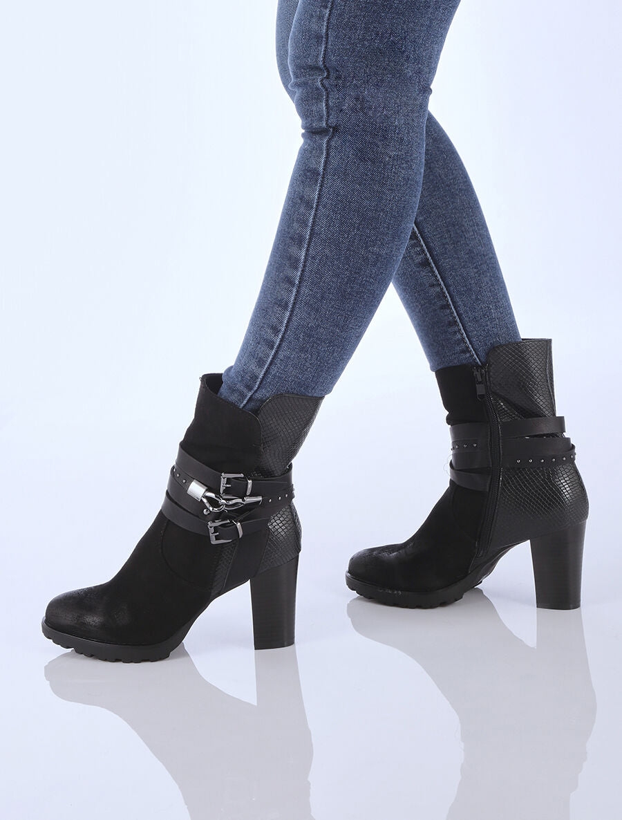 Bottines montantes bi-matière à sangles - Noir - 5