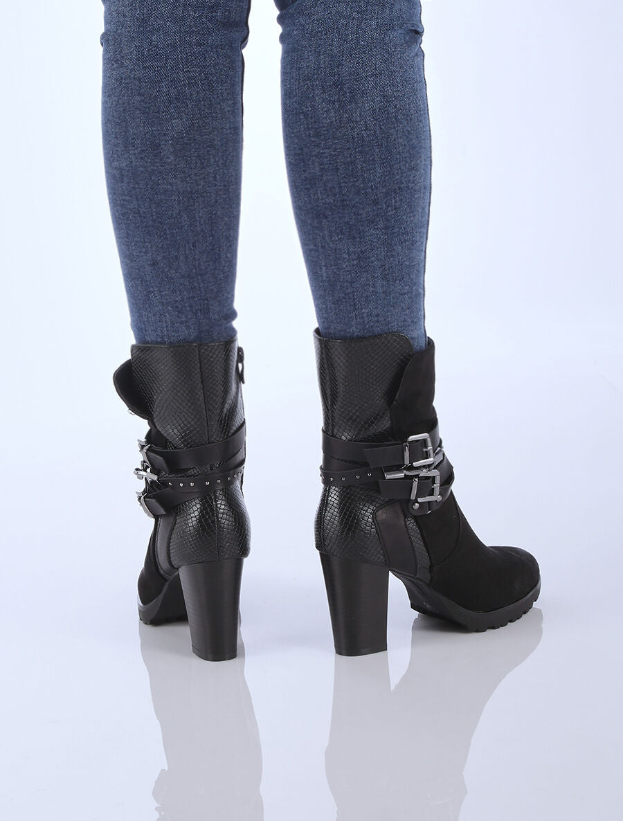 Bottines montantes bi-matière à sangles - Noir - 6