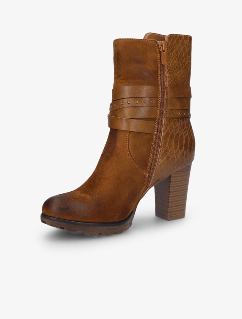 Bottines montantes bi-matière à sangles - Camel - 3
