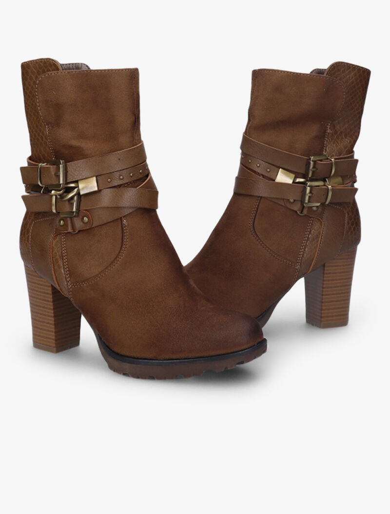 Bottines montantes bi-matière à sangles - Marron - 4