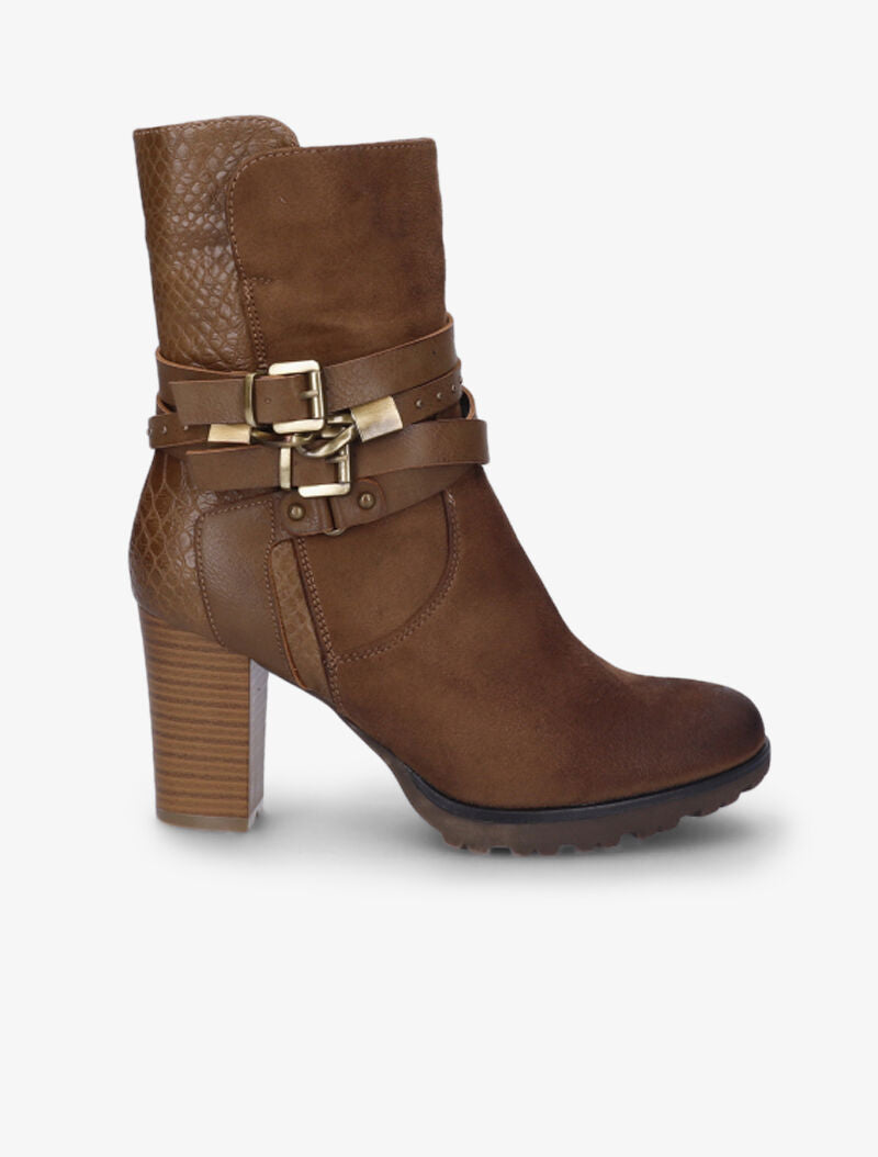 Bottines montantes bi-matière à sangles - Marron - 5