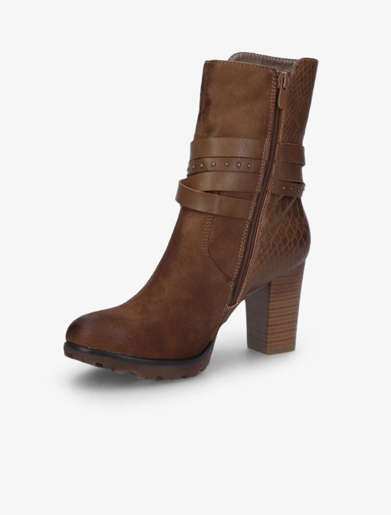 Bottines montantes bi-matière à sangles - Marron - 3