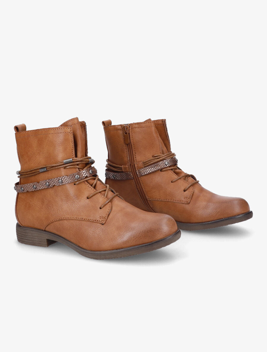 Bottines lacées à sangle irisée - Camel - 4
