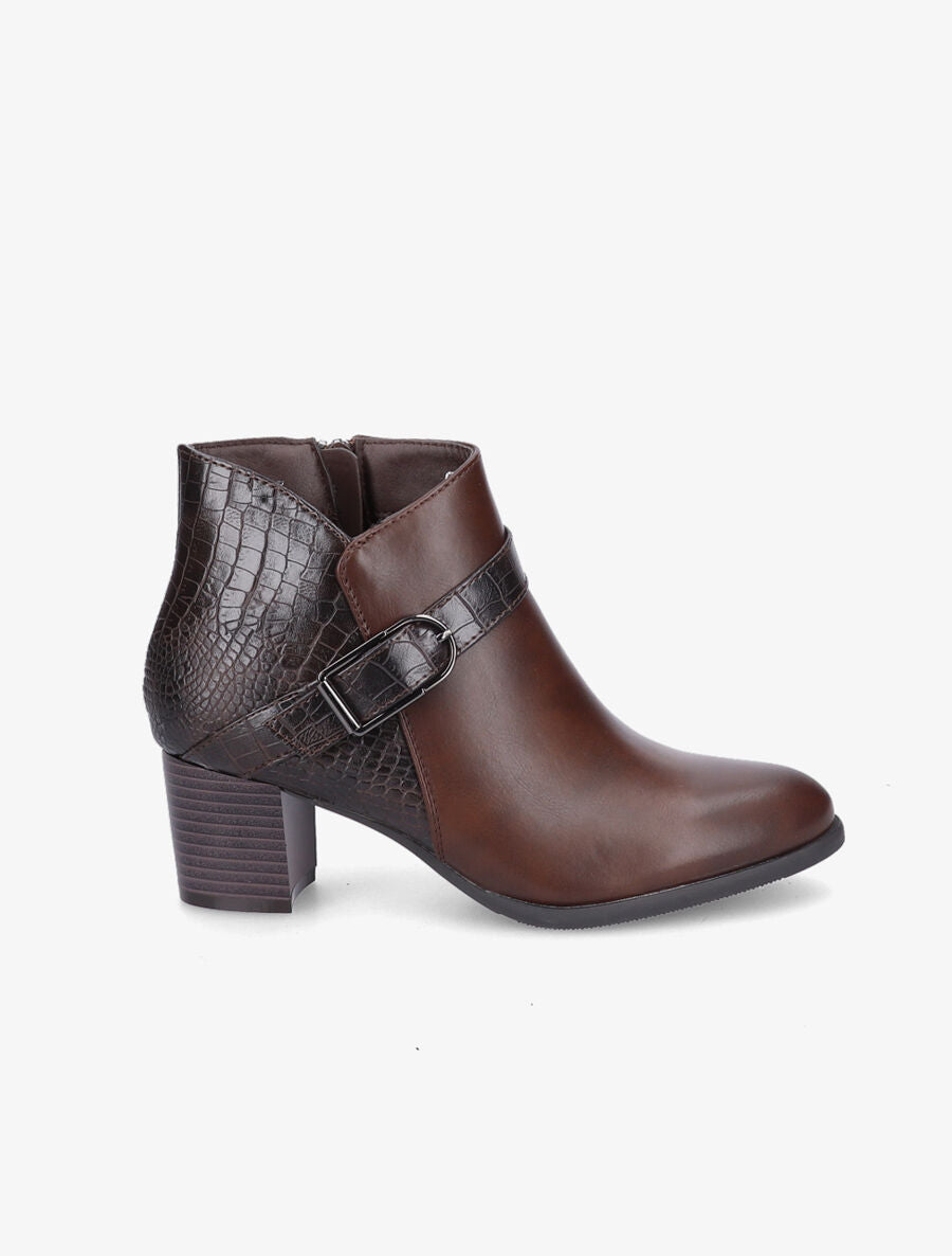 Bottines à contrefort effet python et sangles - Marron - 5