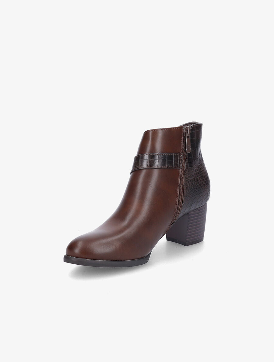 Bottines à contrefort effet python et sangles - Marron - 3