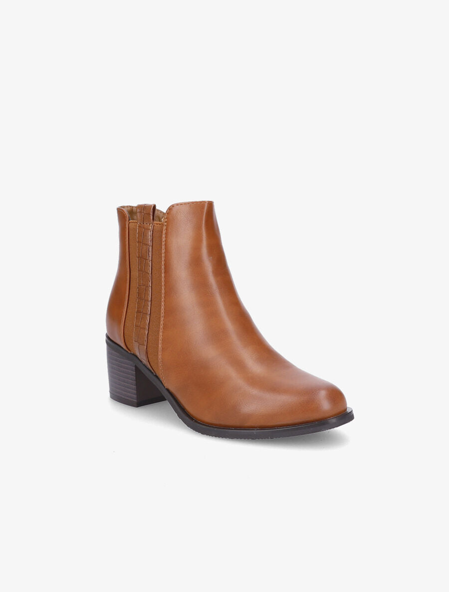 Bottines à zip et lanière effet croco - Camel - 2