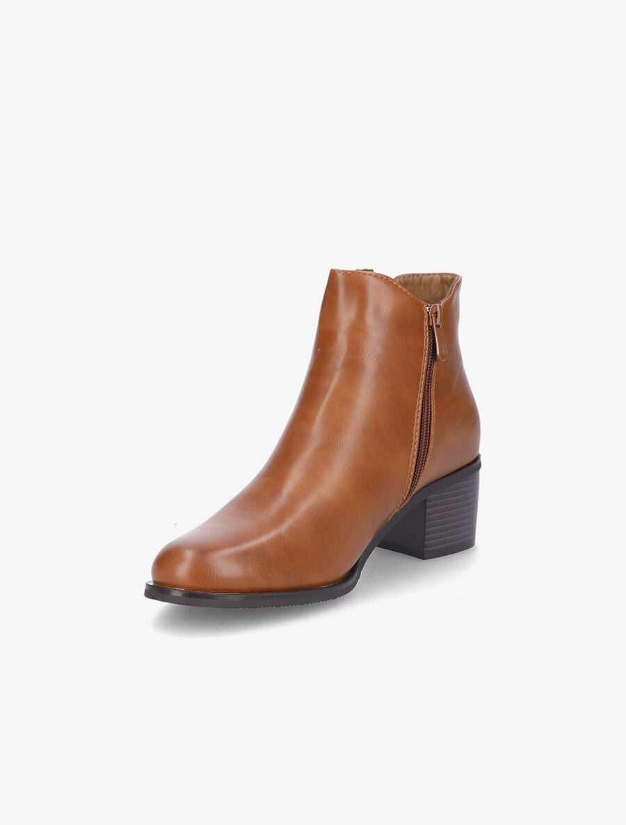 Bottines à zip et lanière effet croco - Camel - 3