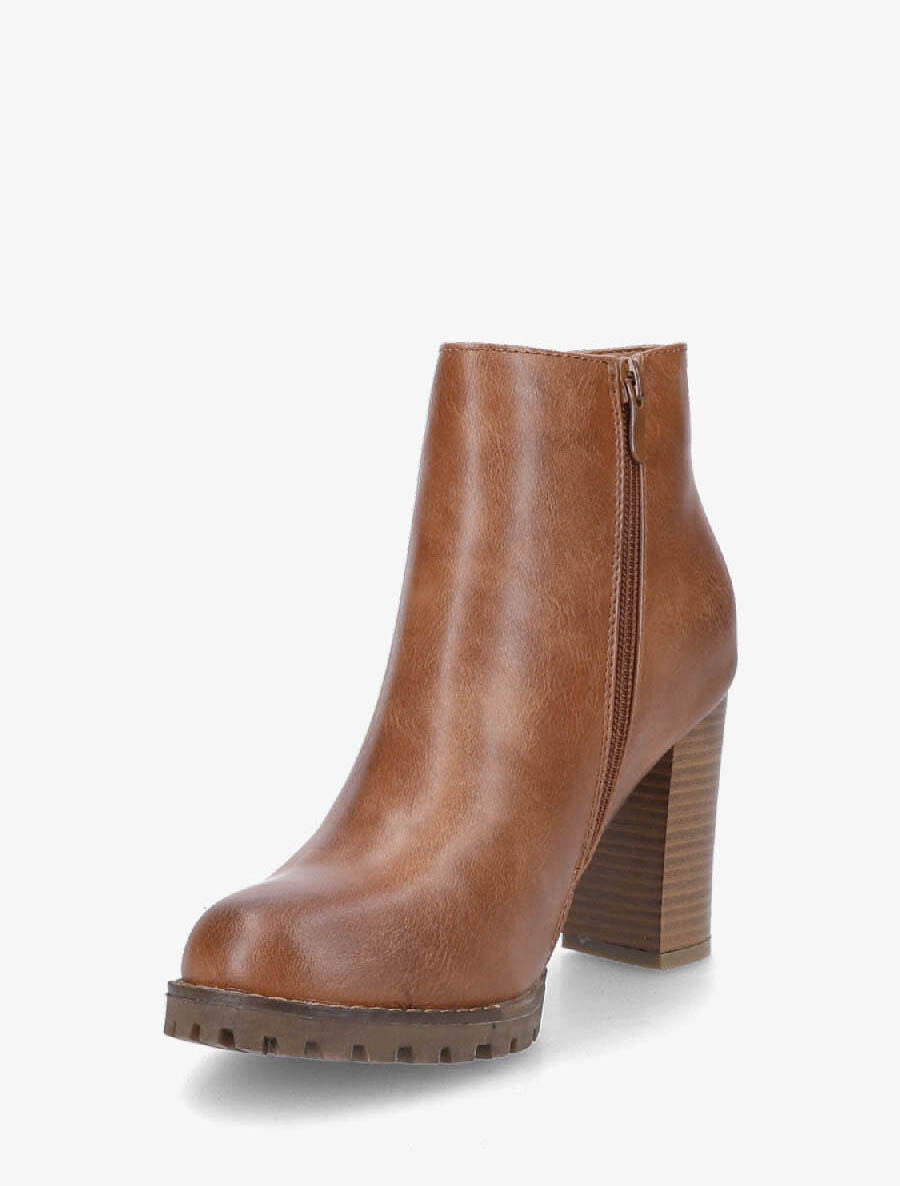 Bottines à talon et zip décoratif - Camel - 3