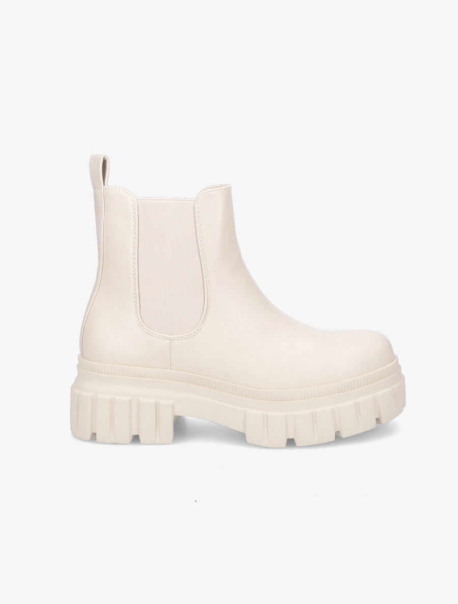 Bottines en simili à côté élastiqué - Beige - 1