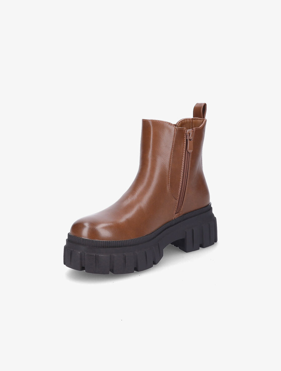 Bottines en simili à côté élastiqué - Camel - 3
