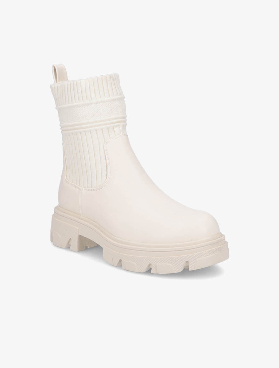 Boots bi-matière à semelle crantée - Beige - 2