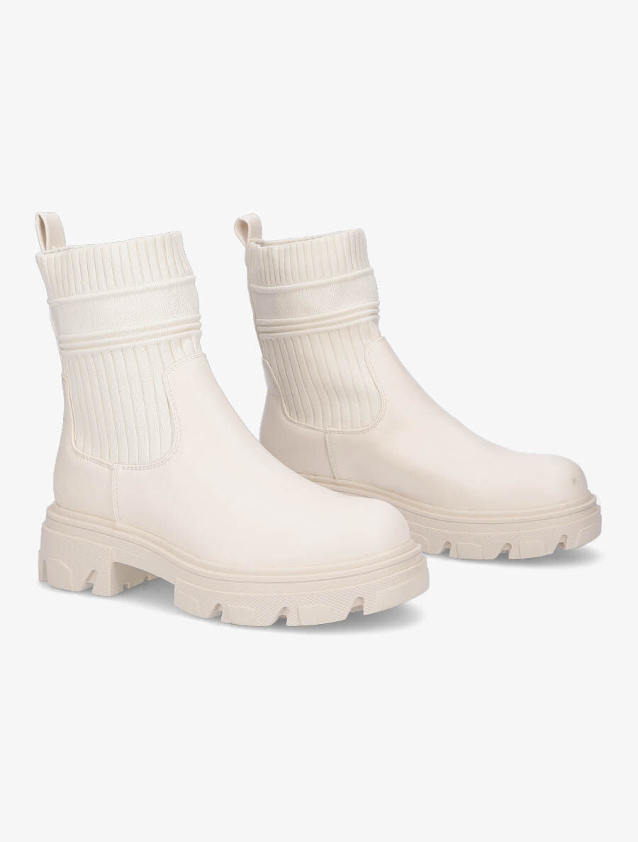 Boots bi-matière à semelle crantée - Beige - 4