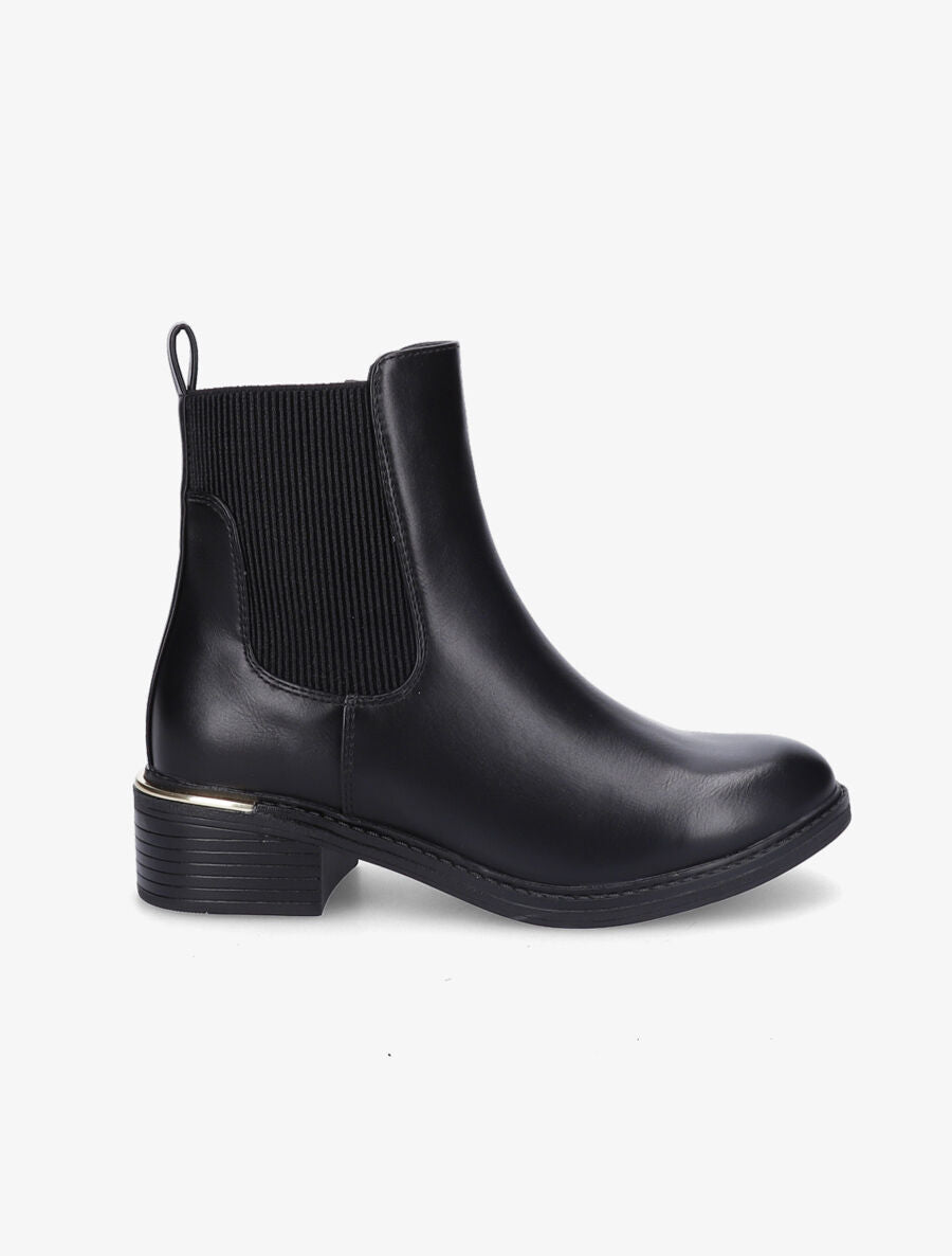 Bottines en simili à ganse élastiquée côtelée - Noir - 1