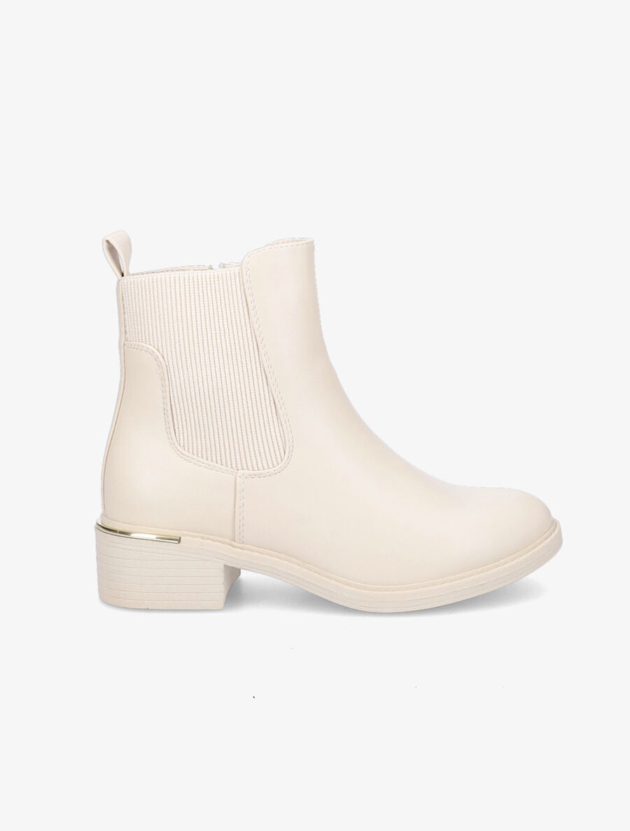 Bottines en simili à ganse élastiquée côtelée - Beige - 1