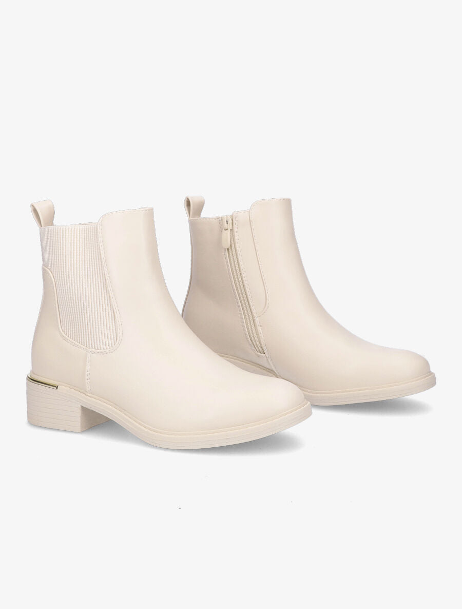Bottines en simili à ganse élastiquée côtelée - Beige - 4
