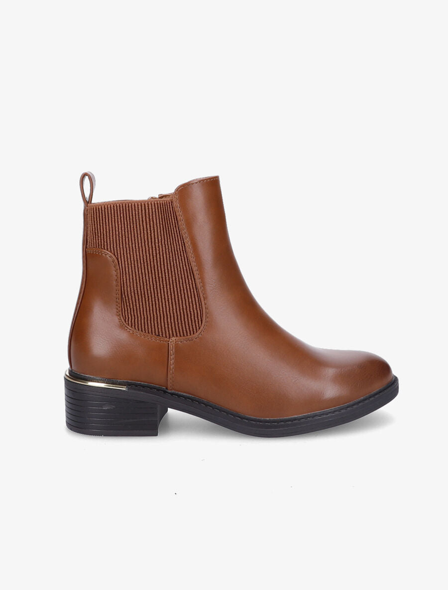 Bottines en simili à ganse élastiquée côtelée - Camel - 6