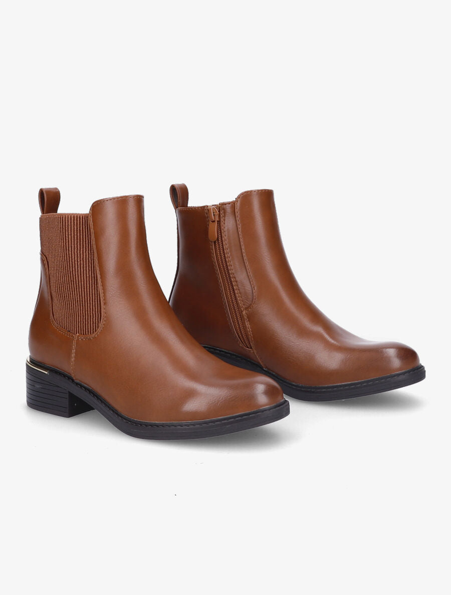 Bottines en simili à ganse élastiquée côtelée - Camel - 4