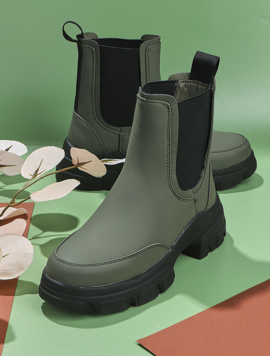 Chelsea boots montantes à semelle stylisée - Kaki - 5