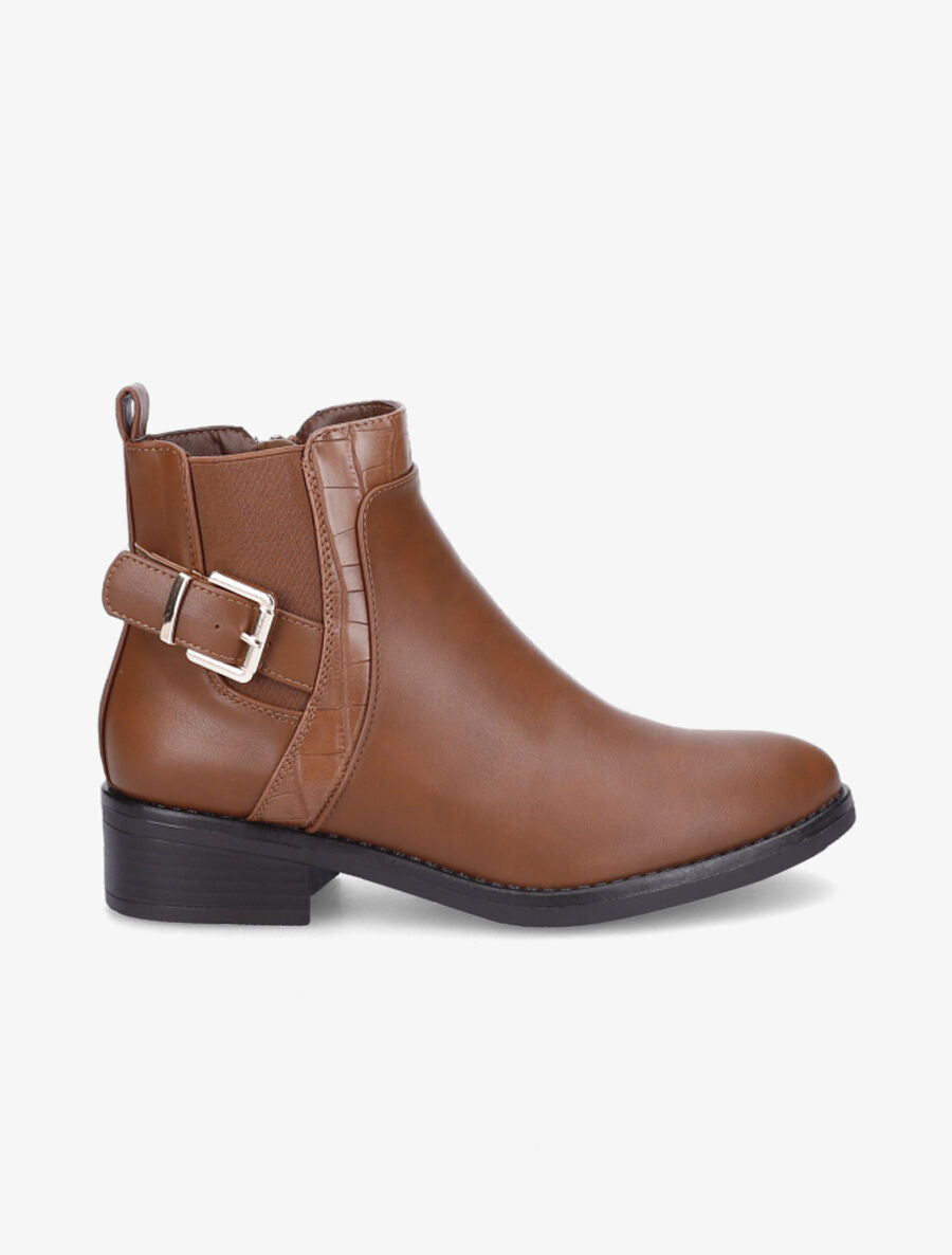 Bottines à cheville élastiquée et boucle - Camel - 1