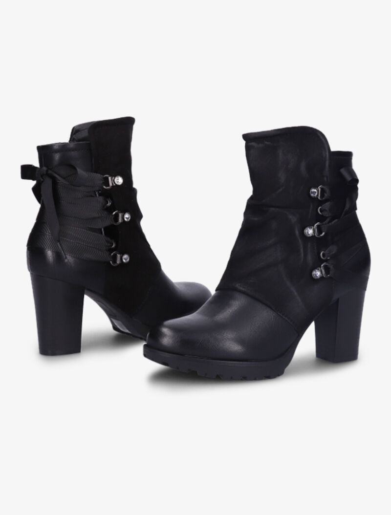 Bottines bi-matière à contrefort à lanières et à strass - Noir - 4