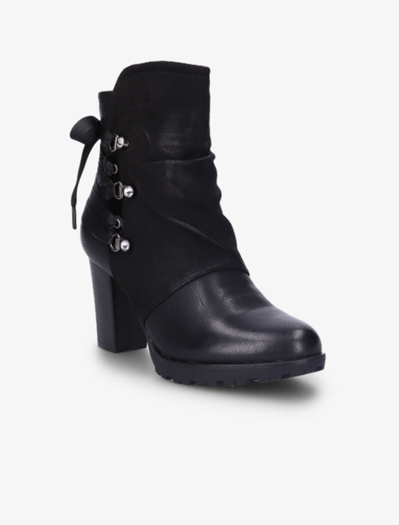 Bottines bi-matière à contrefort à lanières et à strass - Noir - 2