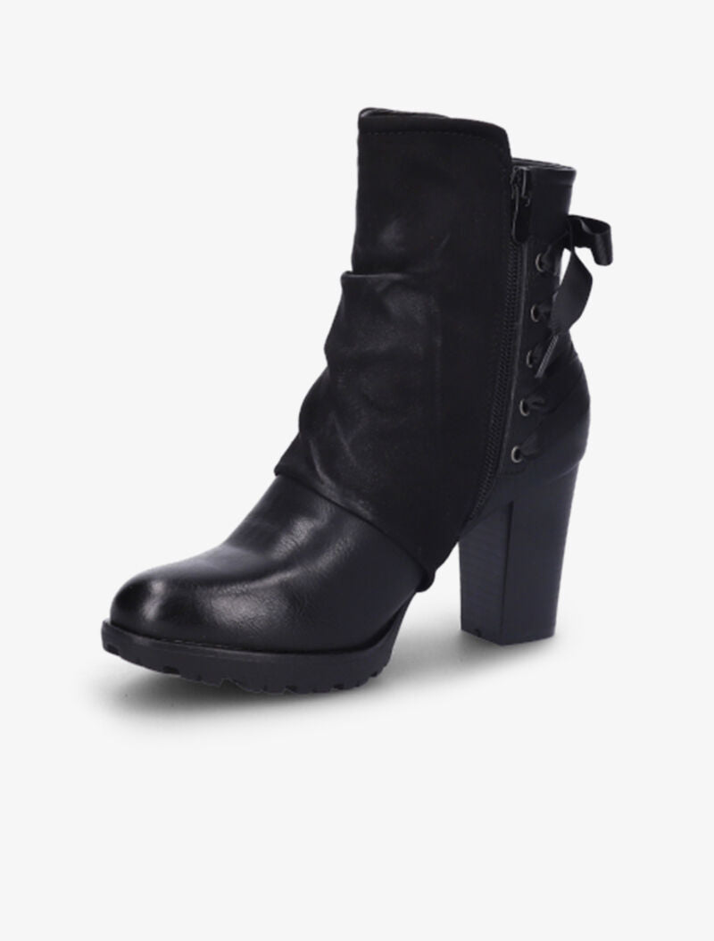 Bottines bi-matière à contrefort à lanières et à strass - Noir - 3