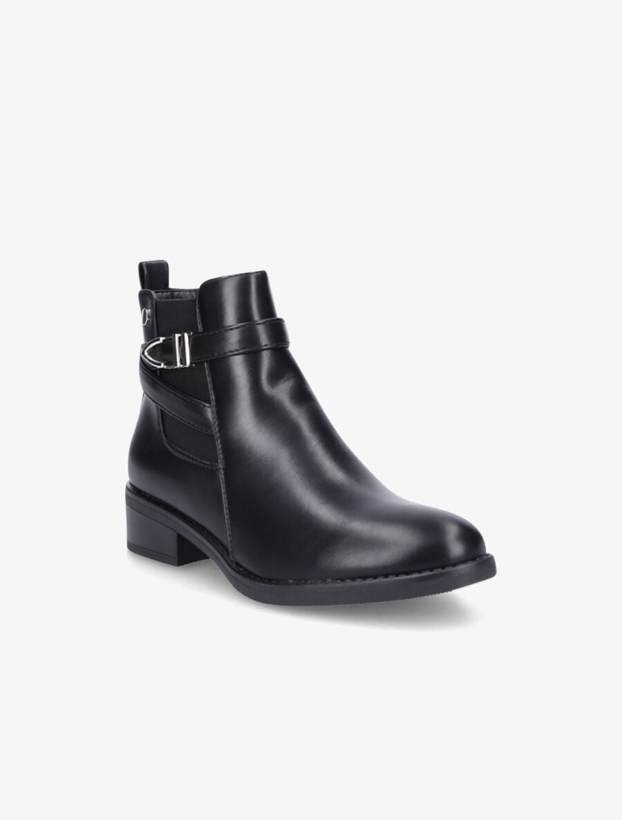 Bottines en simili à boucle stylisée - Noir - 2