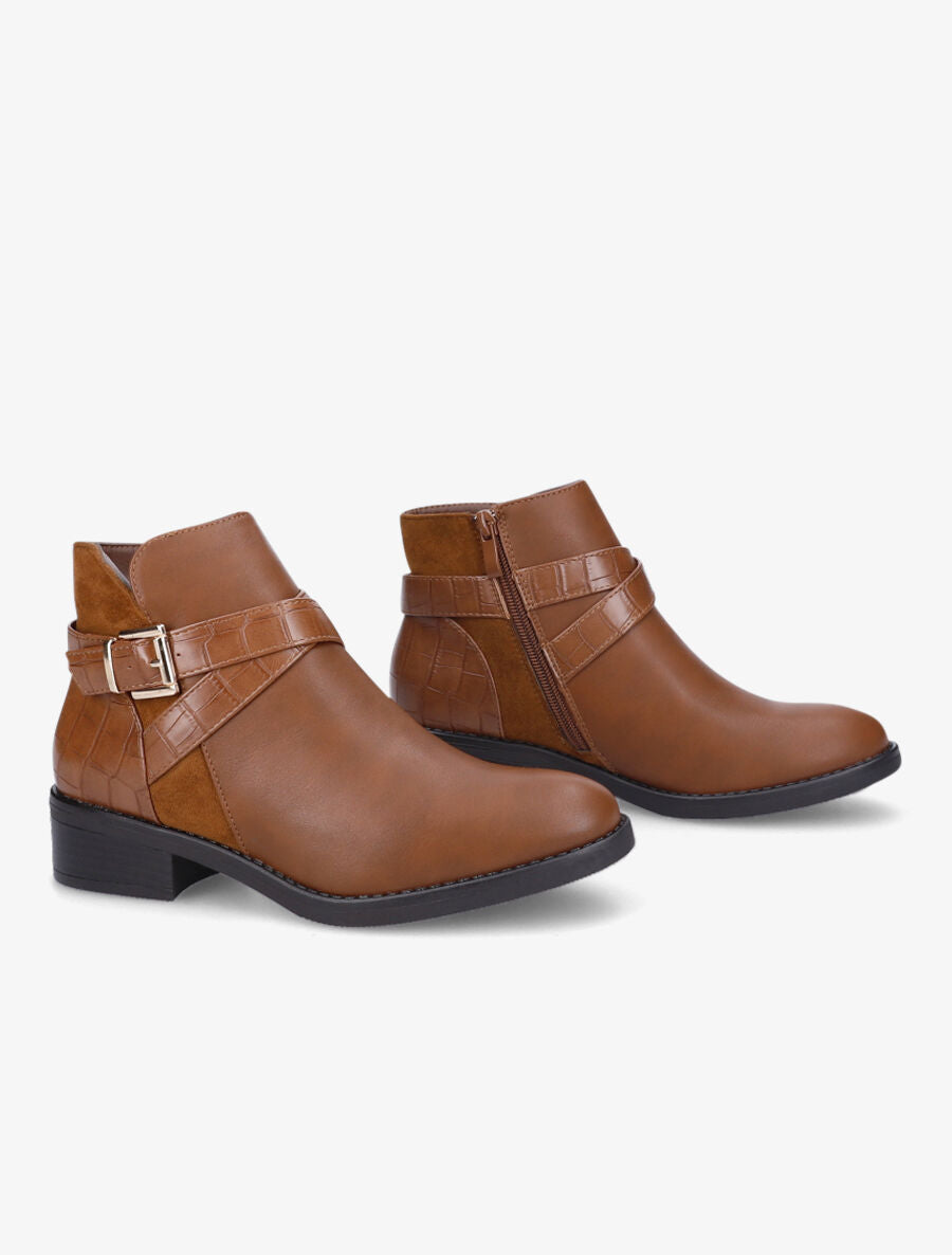 Bottines à sangles croisées - Camel - 4
