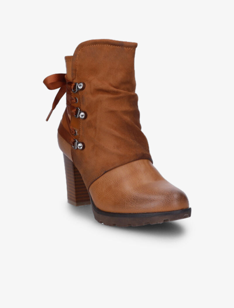 Bottines bi-matière à contrefort à lanières et à strass - Camel - 2