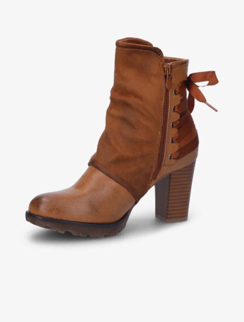 Bottines bi-matière à contrefort à lanières et à strass - Camel - 3